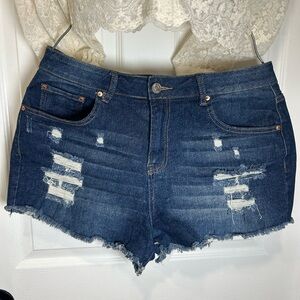 Almost Famous Dark Blue Distressed Denim Shorts